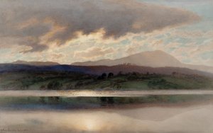エストウェイト・ウォーターに沈む夕日（水彩画） 作： Joseph Arthur Palliser Severn
