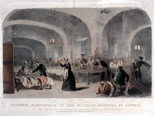 1856年のクリミア戦争中のスクタリの軍事病院にあるフローレンスナイチンゲール（1820〜1910年） 作： Joseph Austin Benwell