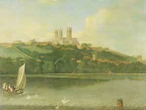 リンカーンの大聖堂と市の川からの眺め、1760年頃 作： Joseph Baker