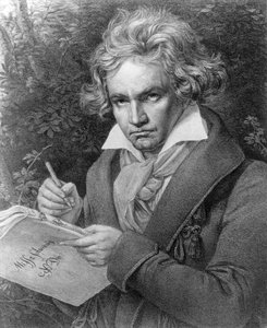 ルートヴィヒヴァンベートーベンが「ミサソレムニス」を作曲、1819年（リトグラフ） 作： Joseph Carl Stieler