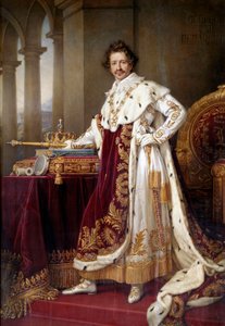 補正された衣装を身にまとったバヴィエール家のルイ1世（1786-1868）の上半身の肖像 ヨーゼフ・カール・スティーラー（1781-1858）（ec.all.）による絵画 1826 Sun.1,44x2,71 m ミュンヘンNeue Pinakothek - 戴冠式の衣装を着たバイエルンのルートヴィヒ1世(1786-1868)の肖像。ホセによる絵画