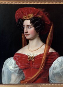 赤い帽子をかぶった女性の肖像 ジョセフ・カール・スティーラー（1781-1858）の絵画 19世紀。ミュンヘン、Chateau De Nymphenburg 作： Joseph Carl Stieler