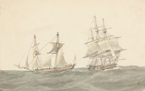 Barquentine e fragata em mar agitado