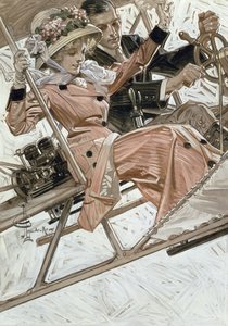 飛行機の男と女（キャンバスに油彩）