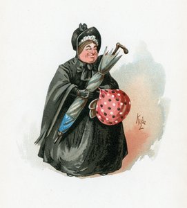 ガン夫人、「Charleser Sketches from Charles Dickens」、1890年頃のイラスト 作： Joseph Clayton Clarke