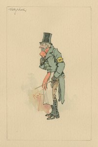 Trotty Veck-The Chimes、c.1920s（紙にトイレとペンとインク） 作： Joseph Clayton Clarke