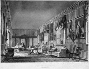 フィッシャー博士のアパートの内観、チャーターハウス、フィンズベリー、ロンドン、1816年。 作： Joseph Constantine Stadler