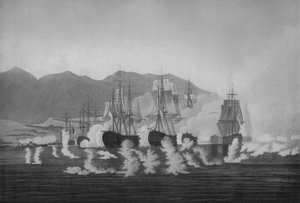 アルヘシラス沖のソーマレス、c1802 作： Joseph Constantine Stadler