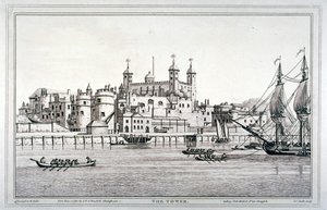 テムズ川に浮かぶ船とロンドン塔の南側の風景（1795年 作： Joseph Constantine Stadler