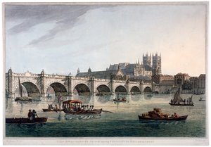ウェストミンスター橋、ウェストミンスター寺院とウェストミンスター ホール、ロンドン、1789 年。 作： Joseph Constantine Stadler