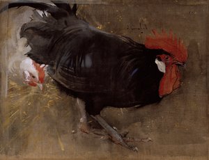 黒いコック（リネンにグワッシュ） 作： Joseph Crawhall