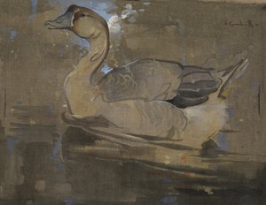 中国のガチョウ（リネンにグワッシュ） 作： Joseph Crawhall