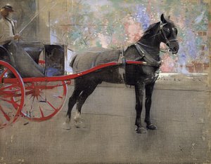 フラワーショップ（リネンにグワッシュ） 作： Joseph Crawhall