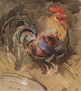 ミノルカのコック（リネンにグワッシュ） 作： Joseph Crawhall