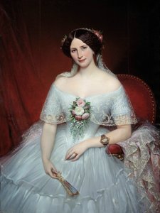 マダム・プシェの肖像 ギュスターヴ・フローベールの友人である医師アルキメデ・プシェの妻。ジョゼフ・コート（1797-1865）による絵画 1849年 Sun.0.97x1.3 m ルーアン、ミュゼ・デ・ボザール - 医師アルキメデ・プーシェの妻、マダム・プーシェの肖像 作： Joseph Desire Court