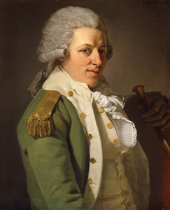 アーティストの肖像画、半分の長さ、緑のジャケットを着て、杖を持って、 作： Joseph Ducreux