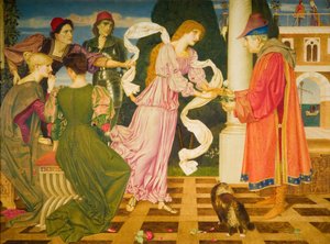 父から白薔薇を受け取る美女（1899年   作： Joseph Edward Southall