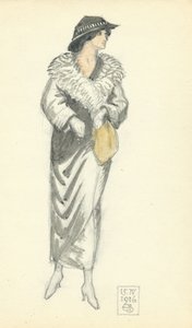 ファッショナブルな女性、15.IV.1916、1916（ペンとインク、紙にトイレ） 作： Joseph Edward Southall