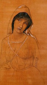 マントを着た女の子（鉛筆・水彩・紙） 作： Joseph Edward Southall