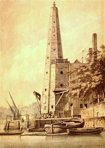 1791年5月20日、ホワイトホールのヨークビルにある古い給水塔（インク＆ウォッシュ） 作： Joseph Farington