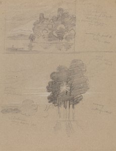 城と木の2つのスケッチ; 朝と夕方 作： Joseph Farington