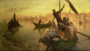 カイロで：ナイル川のガジリー島からのフェリーまたはカイロ港のブラハ 作： Joseph Farquharson