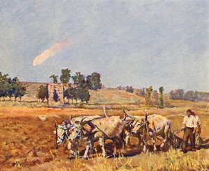 ローマ：牛が耕すローマの田園風景（カラーリトグラフ） 作： Joseph Felix Bouchor