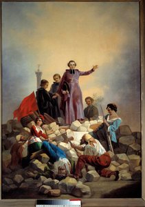 革命1848年"The Archbishop Denis Affre (1793-1848) on the Barricade Faubourg Saint Anthony 26/06/1848" Painting by Joseph Felon (1818-1896) 1848 Sun.0,92x0,67 m パリ、カルナヴァレ美術館 - 1848年の革命。"大司教モンセニュール・ドゥニ・アフ
