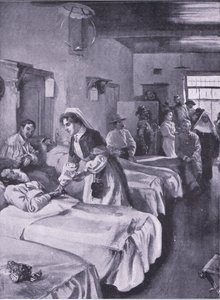 シモンズタウンのパレス病院のボーア人囚人、プレトリア後のイラスト：ゲリラ戦争、1902 作： Joseph Finnemore