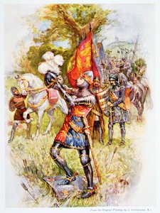 1346年のクレシーの戦いでのエドワードブラックプリンス、ドリスアシュレイによる「英国の歴史からの王室の子供たちの物語」のイラスト、ラファエルタック、1920年