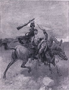 ひとりを馬から落とす（リトグラフ 作： Joseph Finnemore