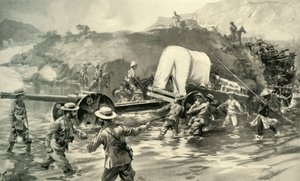 4.7の海軍砲をトゥゲラ島に運ぶ」1900年 作： Joseph Finnemore
