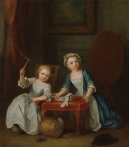 Nollekens家族の2人の子供、おそらくJacobusとMaria Sophia、トップで遊んでカードをする、1745 作： Joseph Francis Nollekens