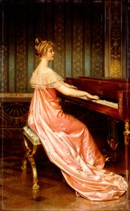 ピアノフォルテに座っているエレガントな女性 作： Joseph Frederick Charles Soulacroix