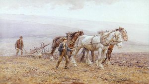 ダウンズを耕す」（水彩・紙） 作： Joseph Harold Swanwick