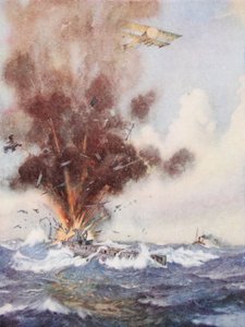 戦隊司令官AWビグスワースがドイツの潜水艦を爆弾で攻撃し、水で満たされてオステンドを沈める 作： Joseph Harold Swanwick