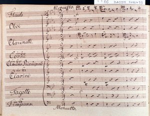 Jハイドンの交響曲66番変ロ長調のメヌエットの譜面の1ページ目 作： Joseph Haydn