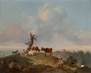 牧草地の牛とヤギ 作： Joseph Heicke