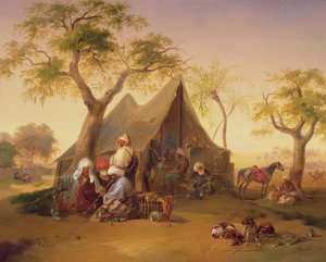 テントの前でコーヒーを飲むシェイク、1842年 作： Joseph Heicke