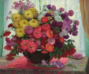 花の鉢（キャンバスに油彩） 作： Joseph Henry Sharp