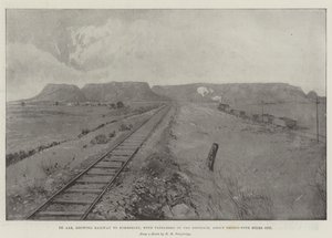 De Aar、約35マイル離れたTafelbergが遠くにあるKimberleyへの鉄道を示しています 作： Joseph Holland Tringham