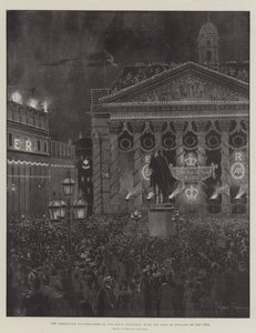 イングランド銀行を左にした王立証券取引所の戴冠式イルミネーション 作： Joseph Holland Tringham