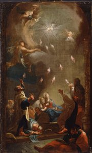 The descent of the Holy Spirit (Pentecost) - Joseph Ignaz Mildorfer (1719-1775) 作、キャンバスに油彩、1750年頃 - (The descent of the Holy Spirit (Pentecost), Oil on canvas by J.I.Mildorfer, c. 1750) - Magyar Nemzeti Galeria (ハンガリー) 作： Joseph Ignaz Mildorfer