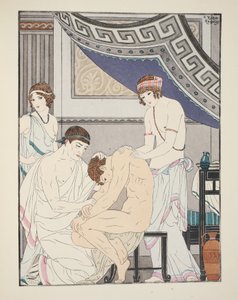 カイロプラクティックの調整、「ヒポクラテスの働き」のイラスト、1934年 作： Joseph Kuhn Regnier