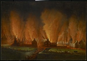 セントジャン地区の火、西向きに見た、1848 作： Joseph Légaré