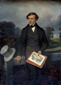 作家の父、ギュスターヴ・ド・モーパッサンの肖像。ジョゼフ・ルイ・イポリット・ベランジュ（1800-1866）による絵画 作： Joseph Louis Hippolyte Bellange
