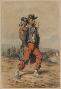犬を持つ兵士、1853年。 作： Joseph Louis Hippolyte Bellange