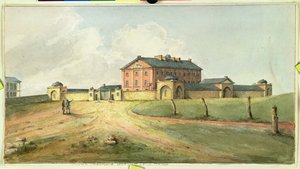 ハイドパークバラックス、シドニー、1820年 作： Joseph Lycett