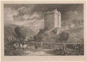ボースウィック城 (地方の古美術品とスコットランドの美しい風景)、ヘンリー・ル・キュー (1775-1851) によって彫刻 作： Joseph Mallord William (after) Turner