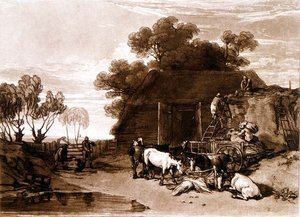 F.7.I チャールズ・ターナーが彫った「Liber Studiorum」の「The Straw Yard」。 作： Joseph Mallord William (after) Turner